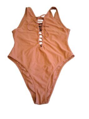 Forever 21 Women's Size Large Brown Tie Front Open Back  One-Piece Swimsuit